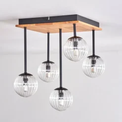 Plafonnier - Verre 10 cm Chehalis Écru, Noir, 5 lumières