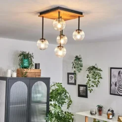 Plafonnier - Verre 10 cm Chehalis Écru, Noir, 5 lumières