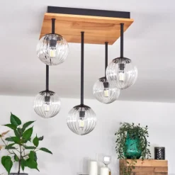 Plafonnier - Verre 10 cm Chehalis Écru, Noir, 5 lumières