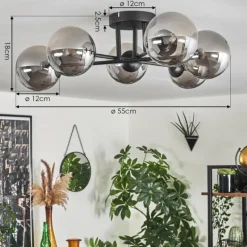 Plafonnier - Verre 12 cm Chehalis Fumé, 6 lumières