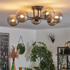 Plafonnier - Verre 12 cm Chehalis Fumé, 6 lumières