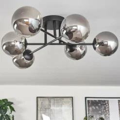 Plafonnier - Verre 12 cm Chehalis Fumé, 6 lumières