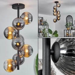 Plafonnier - Verre 12 cm Chehalis Fumé, 8 lumières