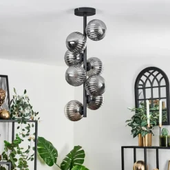 Plafonnier - Verre 12 cm Chehalis Fumé, 8 lumières