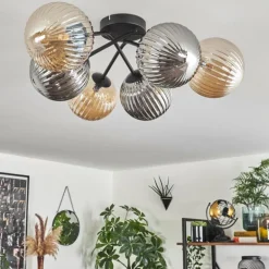 Plafonnier - Verre 15 cm Chehalis Ambre, Fumé, 6 lumières