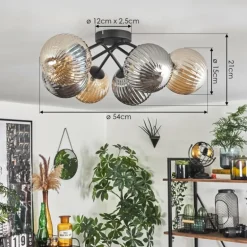 Plafonnier - Verre 15 cm Chehalis Ambre, Fumé, 6 lumières