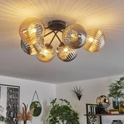 Plafonnier - Verre 15 cm Chehalis Ambre, Fumé, 6 lumières