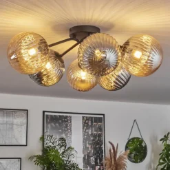 Plafonnier - Verre 15 cm Chehalis Ambre, Fumé, 6 lumières