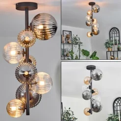 Plafonnier - Verre 10 cm, 12cm, 15cm Chehalis Ambre, Clair, Fumé, 8 lumières