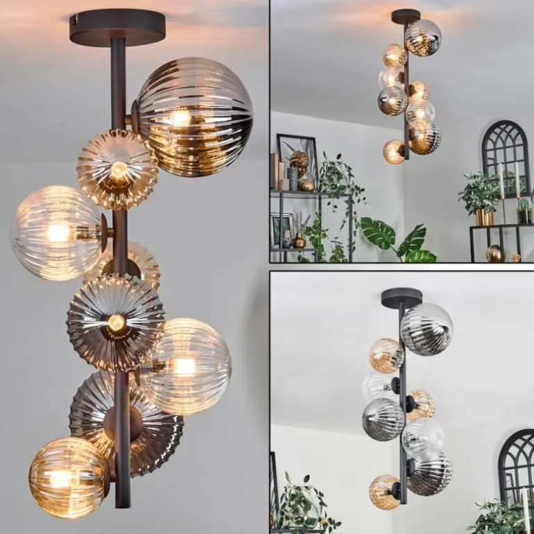 Plafonnier - Verre 10 cm, 12cm, 15cm Chehalis Ambre, Clair, Fumé, 8 lumières