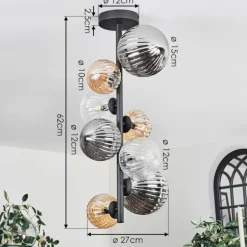 Plafonnier - Verre 10 cm, 12cm, 15cm Chehalis Ambre, Clair, Fumé, 8 lumières