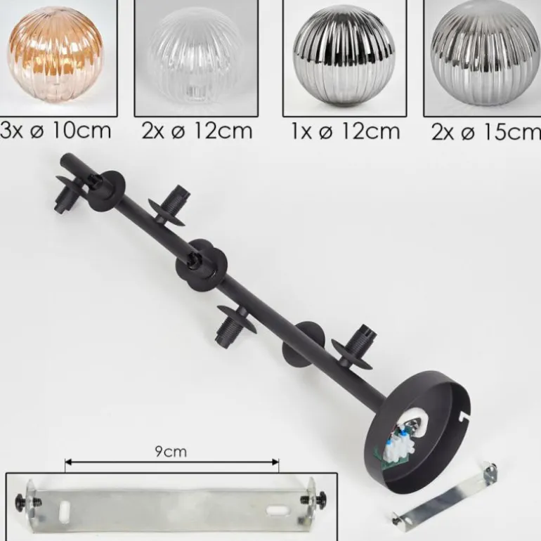 Plafonnier - Verre 10 cm, 12cm, 15cm Chehalis Ambre, Clair, Fumé, 8 lumières