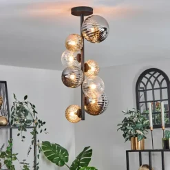 Plafonnier - Verre 10 cm, 12cm, 15cm Chehalis Ambre, Clair, Fumé, 8 lumières