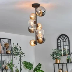 Plafonnier - Verre 10 cm, 12cm, 15cm Chehalis Ambre, Clair, Fumé, 8 lumières