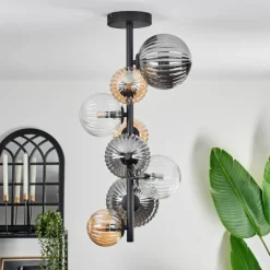 Plafonnier - Verre 10 cm, 12cm, 15cm Chehalis Ambre, Clair, Fumé, 8 lumières