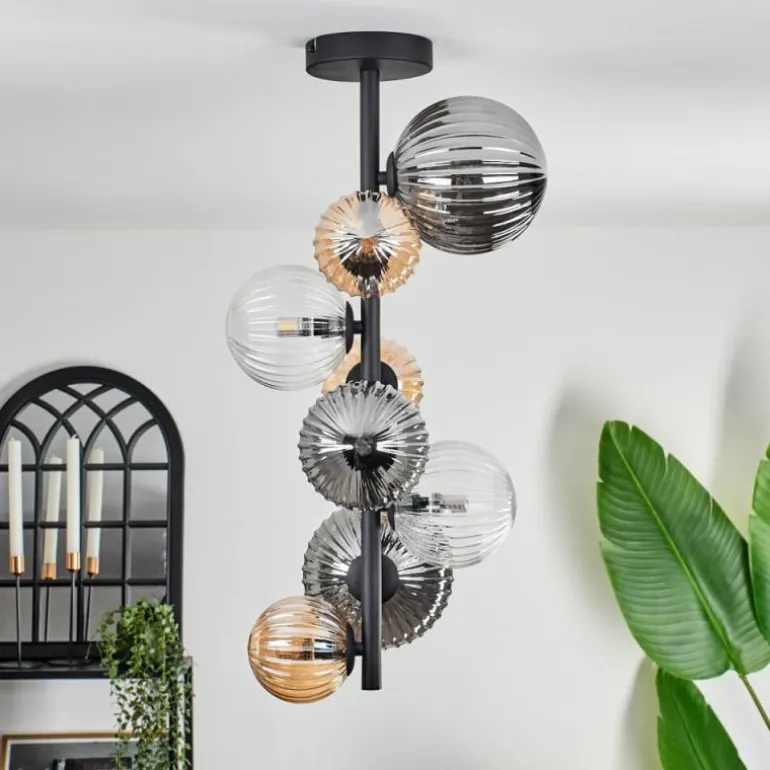 Plafonnier - Verre 10 cm, 12cm, 15cm Chehalis Ambre, Clair, Fumé, 8 lumières