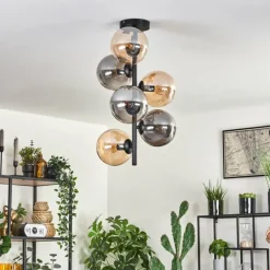 Plafonnier - Verre 15 cm Gastor Ambre, Fumé, 6 lumières