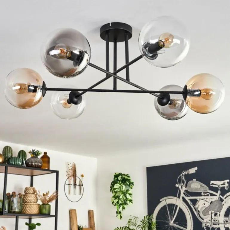 Plafonnier - Verre 15 cm Gastor Ambre, Clair, Fumé, 6 lumières