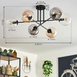 Plafonnier - Verre 15 cm Gastor Ambre, Clair, Fumé, 6 lumières