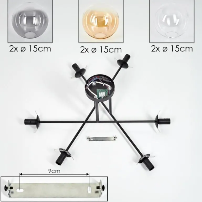 Plafonnier - Verre 15 cm Gastor Ambre, Clair, Fumé, 6 lumières