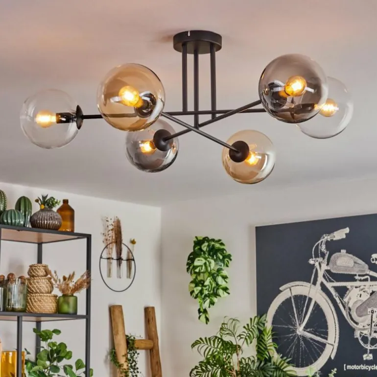 Plafonnier - Verre 15 cm Gastor Ambre, Clair, Fumé, 6 lumières