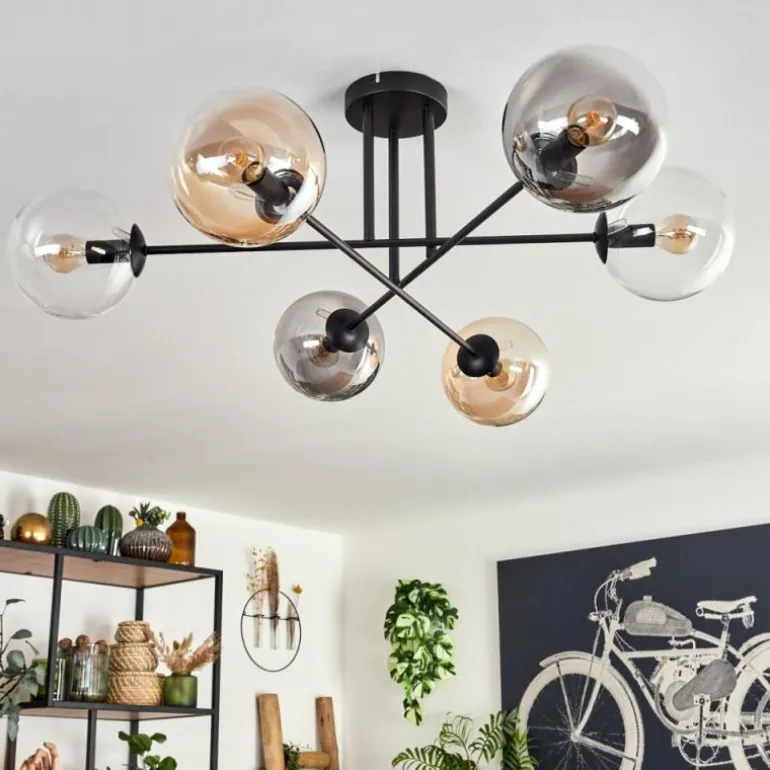 Plafonnier - Verre 15 cm Gastor Ambre, Clair, Fumé, 6 lumières