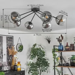 Plafonnier - Verre 15 cm Koyoto Clair, Fumé, 6 lumières