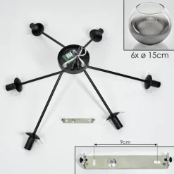 Plafonnier - Verre 15 cm Koyoto Clair, Fumé, 6 lumières