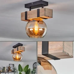 Plafonnier - Verre 15 cm Montgomery Écru, Noir, 1 lumière