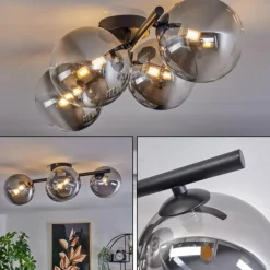 Plafonnier - Verre Chehalis Clair, Fumé, 4 lumières