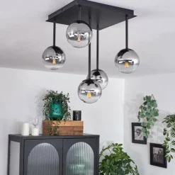 Plafonnier - Verre Chehalis Clair, Fumé, 5 lumières