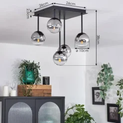 Plafonnier - Verre Chehalis Clair, Fumé, 5 lumières