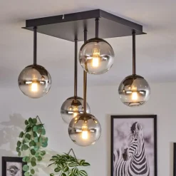 Plafonnier - Verre Chehalis Clair, Fumé, 5 lumières