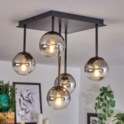 Plafonnier - Verre Chehalis Clair, Fumé, 5 lumières