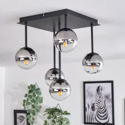 Plafonnier - Verre Chehalis Clair, Fumé, 5 lumières