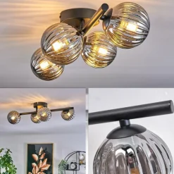 Plafonnier - Verre Chehalis Fumé, 4 lumières