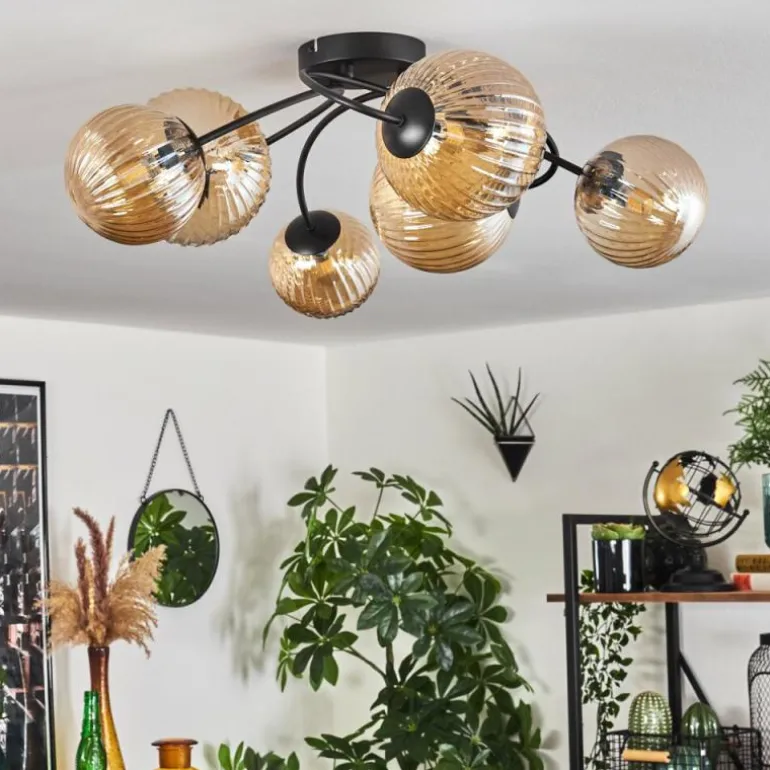 Plafonnier - Verre Chehalis Ambre, 6 lumières