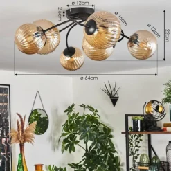 Plafonnier - Verre Chehalis Ambre, 6 lumières