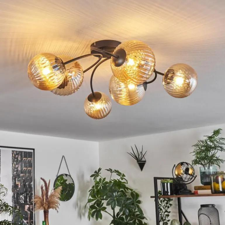 Plafonnier - Verre Chehalis Ambre, 6 lumières