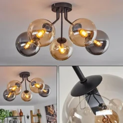 Plafonnier - Verre Gastor Ambre, Fumé, 5 lumières