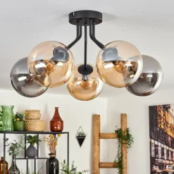 Plafonnier - Verre Gastor Ambre, Fumé, 5 lumières