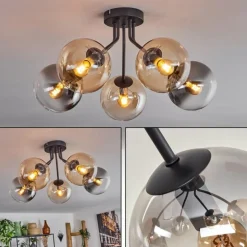 Plafonnier - Verre Gastor Ambre, Clair, Fumé, 5 lumières