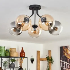 Plafonnier - Verre Gastor Ambre, Clair, Fumé, 5 lumières