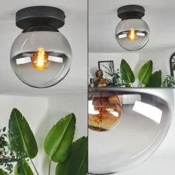 Plafonnier - Verre Gastor Chrome, Clair, Fumé, 1 lumière