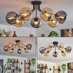 Plafonnier - Verre Gastor Ambre, Fumé, 7 lumières