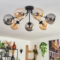 Plafonnier - Verre Gastor Ambre, Fumé, 7 lumières