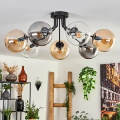 Plafonnier - Verre Gastor Ambre, Clair, Fumé, 7 lumières