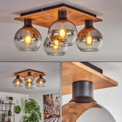 Plafonnier - Verre Koyoto Écru, Noir, 4 lumières