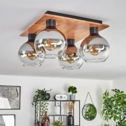 Plafonnier - Verre Koyoto Écru, Noir, 4 lumières