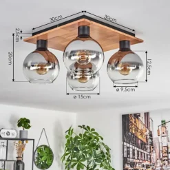 Plafonnier - Verre Koyoto Écru, Noir, 4 lumières